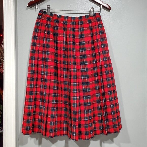 Vintage Pendleton 100% Wool Skirt Womens Sz 10 Tartan Plaid Pleated Red Green - Picture 3 of 11